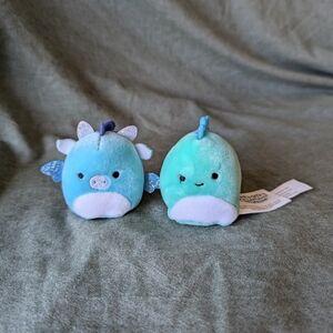 Sqiushville Mini Plush set Devin Dino Ben Dragon 2" Stuffed Animal Blue Teal 2pc